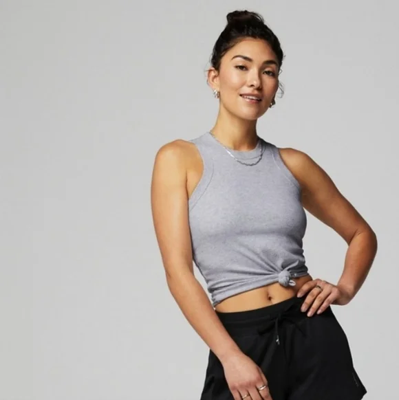 Fabletics Light Gray Ribbed Racerback Tank - Picture 3 of 5